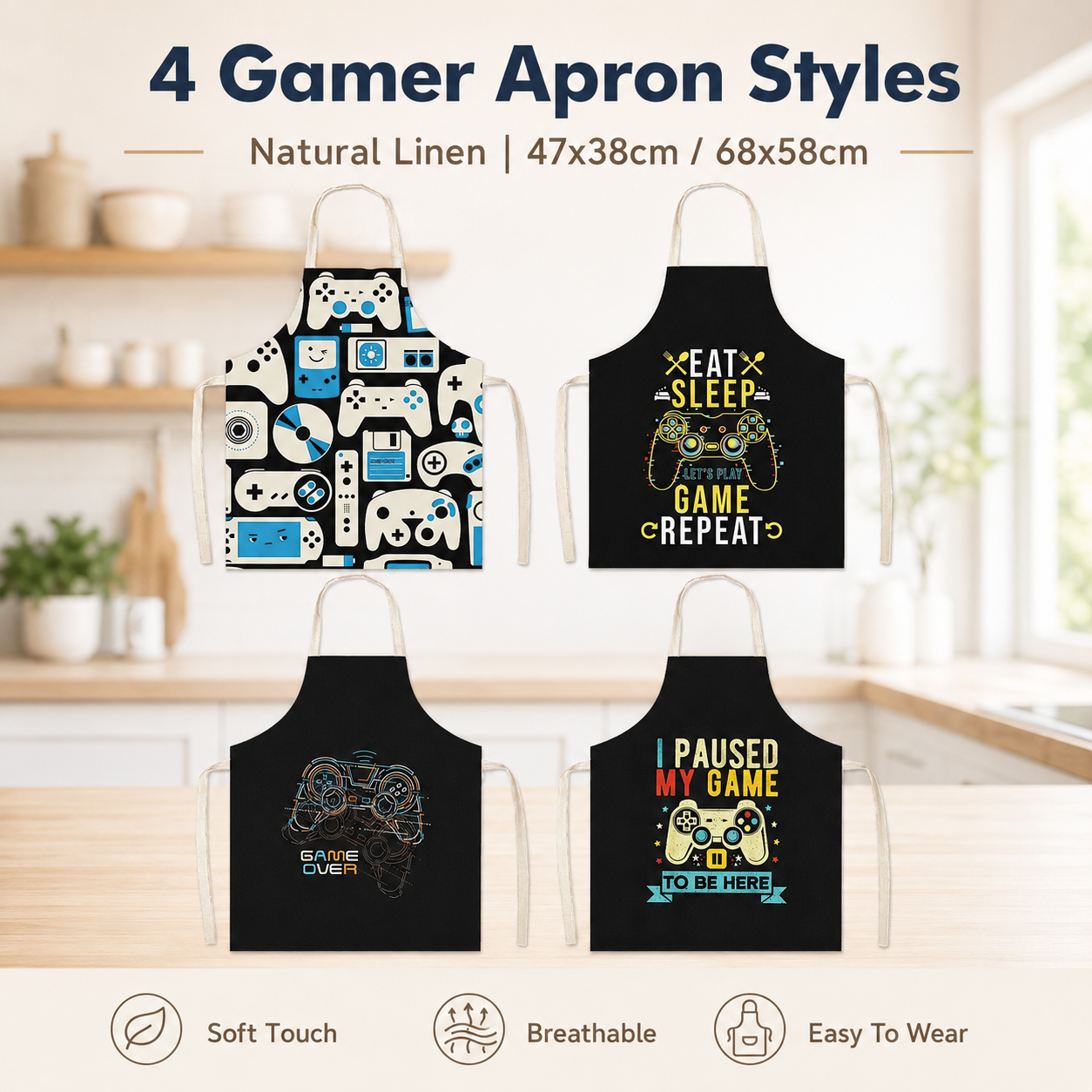 Kitchen Baking Game - Funny Video Game Controller Print Linen