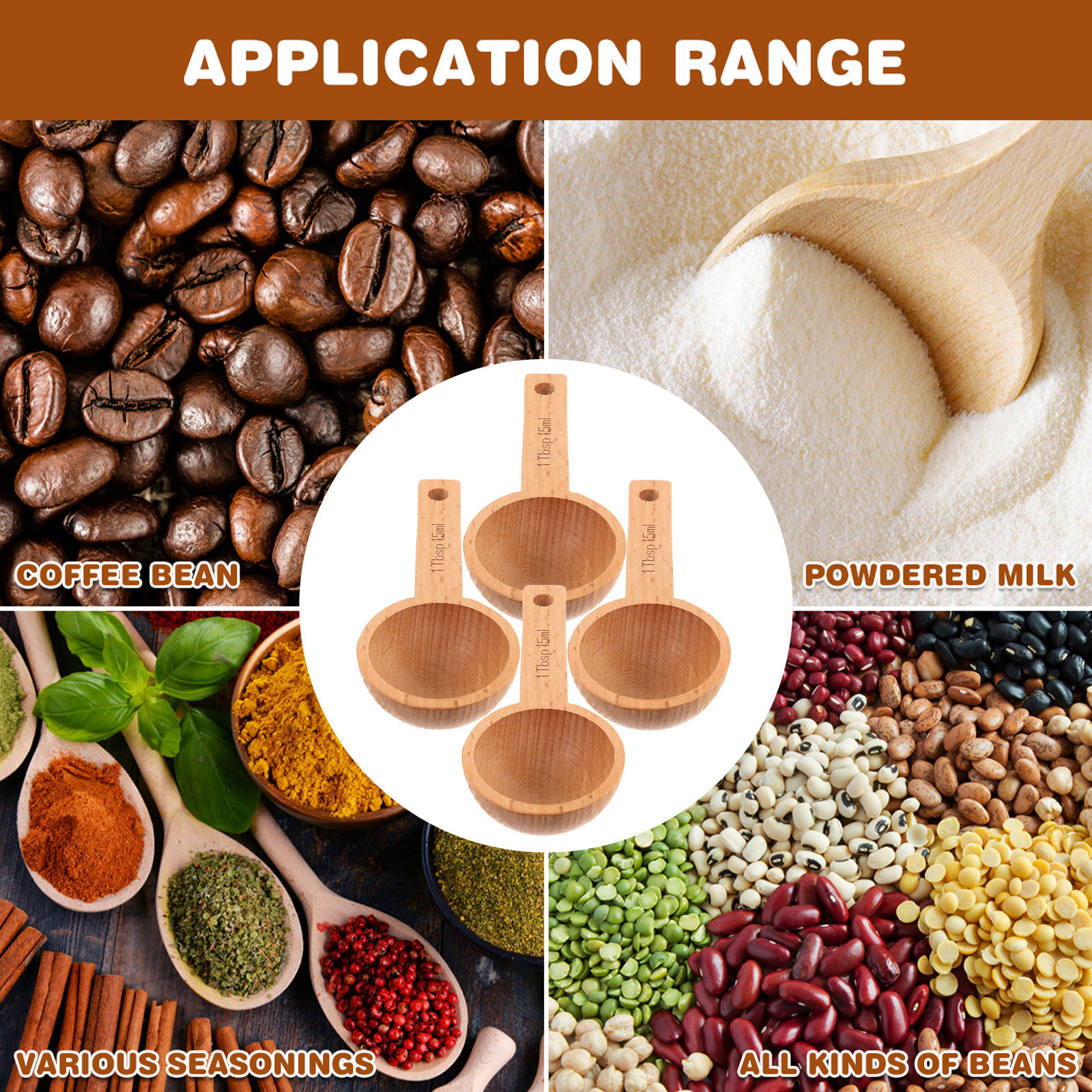 Kitchen Baking Soda - 4Pcs Coffee Scoops Wooden Measuring Spoons