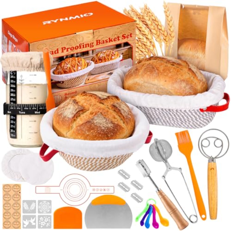 Proofing Basket Banneton - Sourdough Starter Kit, 24oz Starter Jar,